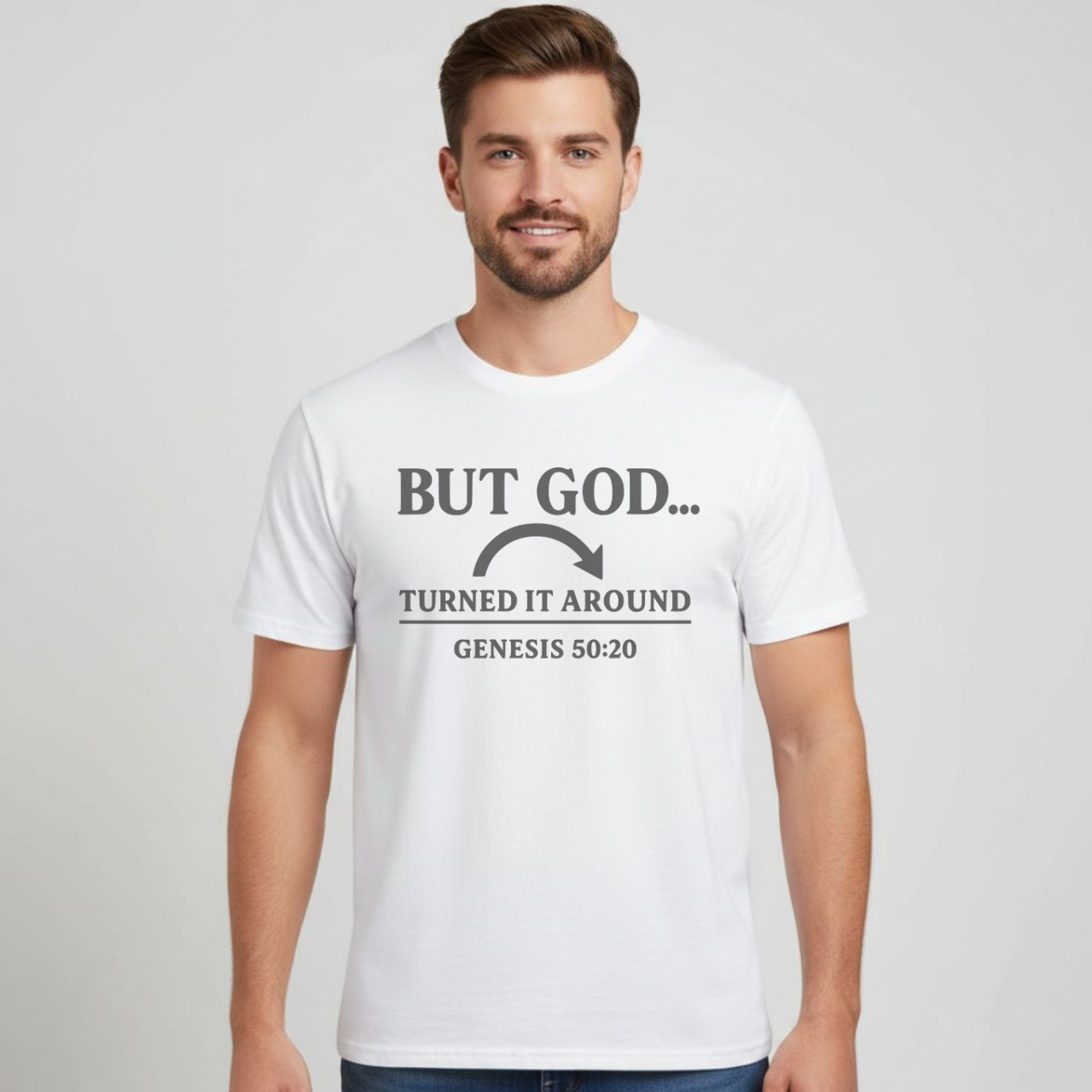 But God Turned It Around Christian T-Shirt • Genesis 50:20 Bible Verse Tee • Gospel Faith Shirt | Gildan 64000 Softstyle