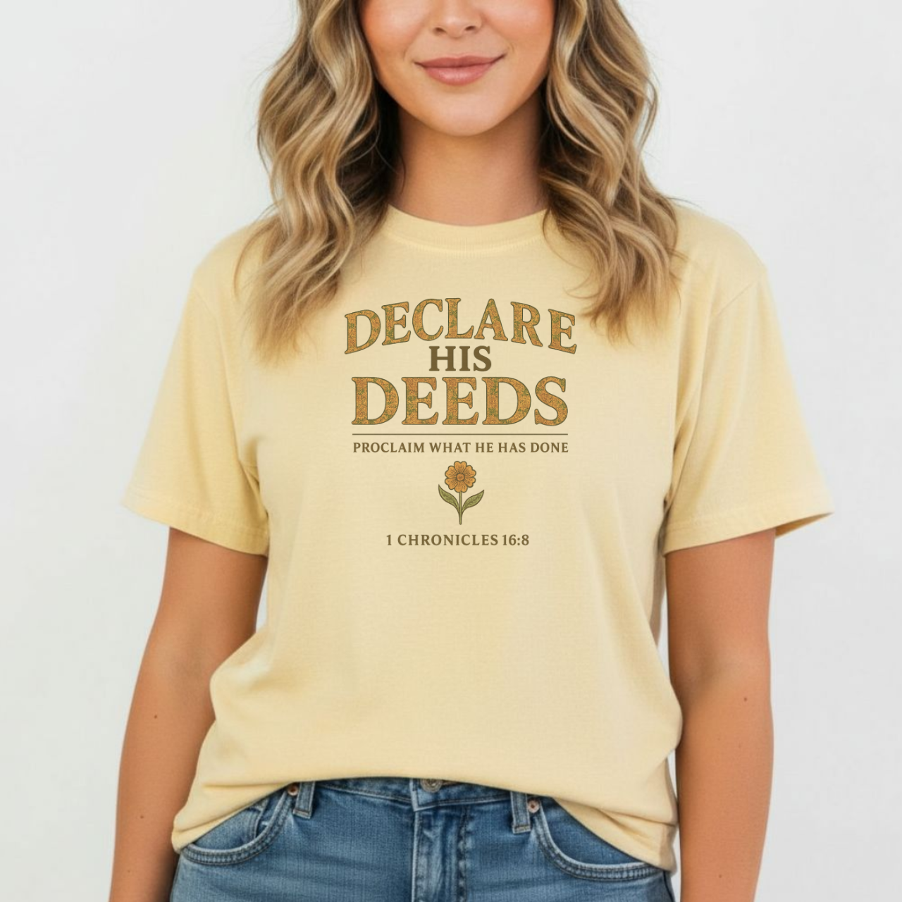 Declare His Deeds Christian T-Shirt • 1 Chronicles 16:8 Bible Verse Tee • Proclaim His Works Comfort Colors 1717