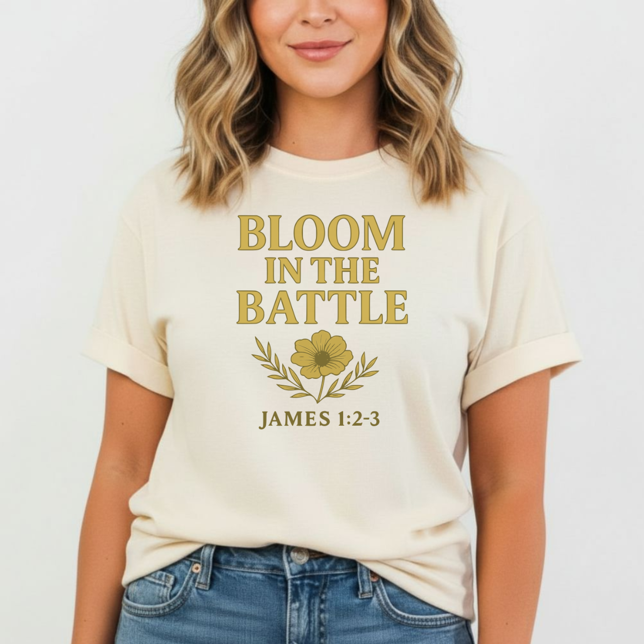 Bloom in the Battle Christian T-Shirt • James 1:2–3 Bible Verse Tee • Floral Faith Comfort Colors 1717
