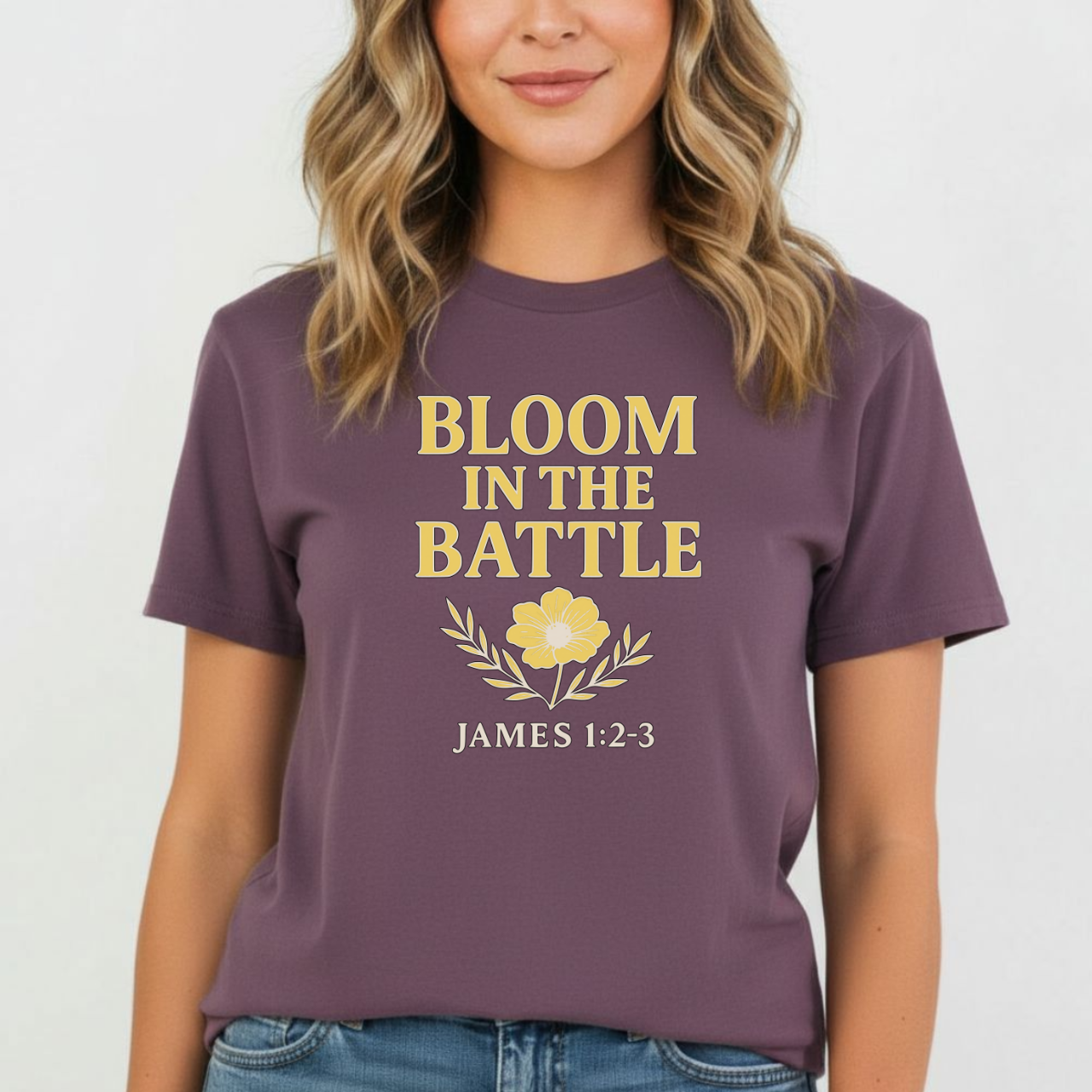 Bloom in the Battle Christian T-Shirt • James 1:2–3 Bible Verse Tee • Floral Faith Comfort Colors 1717