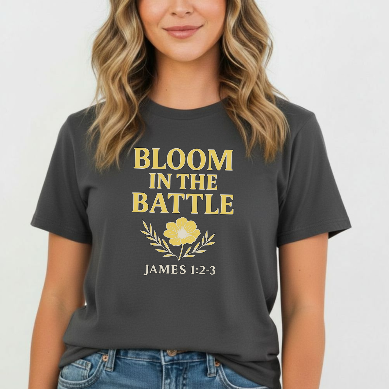 Bloom in the Battle Christian T-Shirt • James 1:2–3 Bible Verse Tee • Floral Faith Comfort Colors 1717