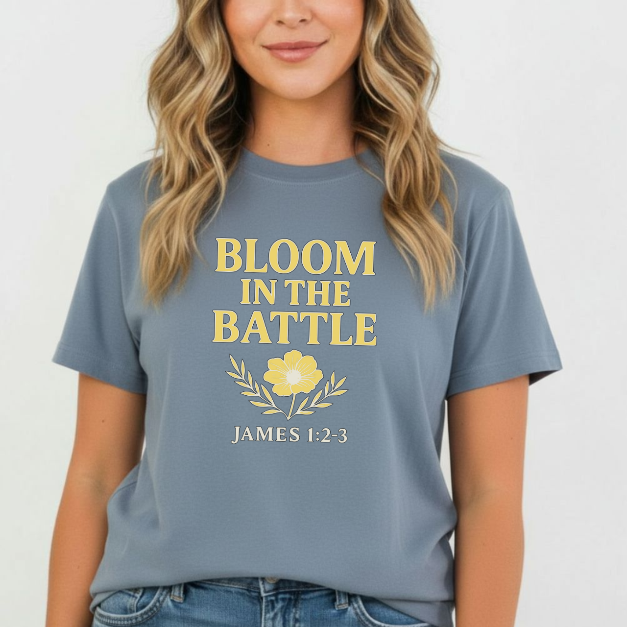 Bloom in the Battle Christian T-Shirt • James 1:2–3 Bible Verse Tee • Floral Faith Comfort Colors 1717