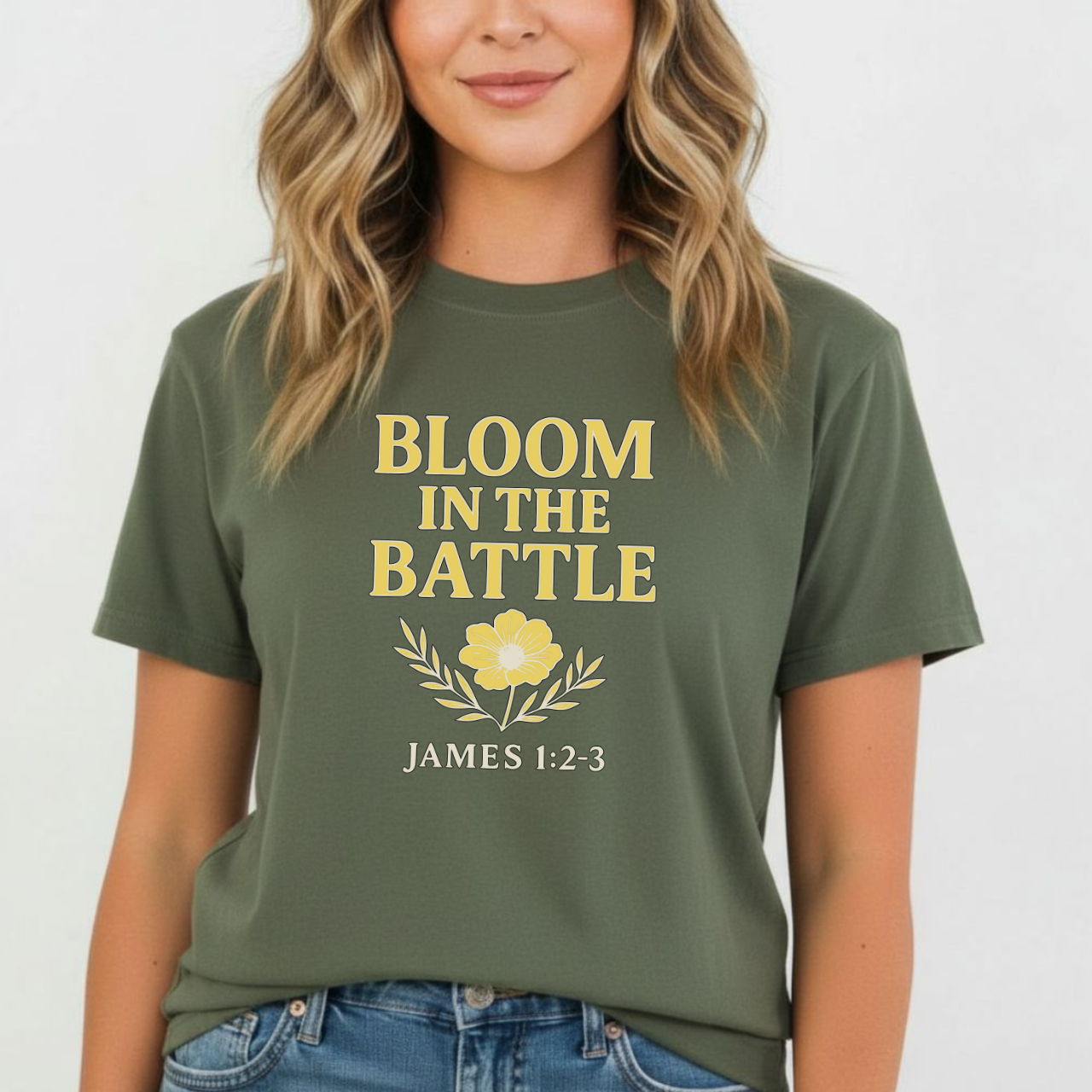 Bloom in the Battle Christian T-Shirt • James 1:2–3 Bible Verse Tee • Floral Faith Comfort Colors 1717