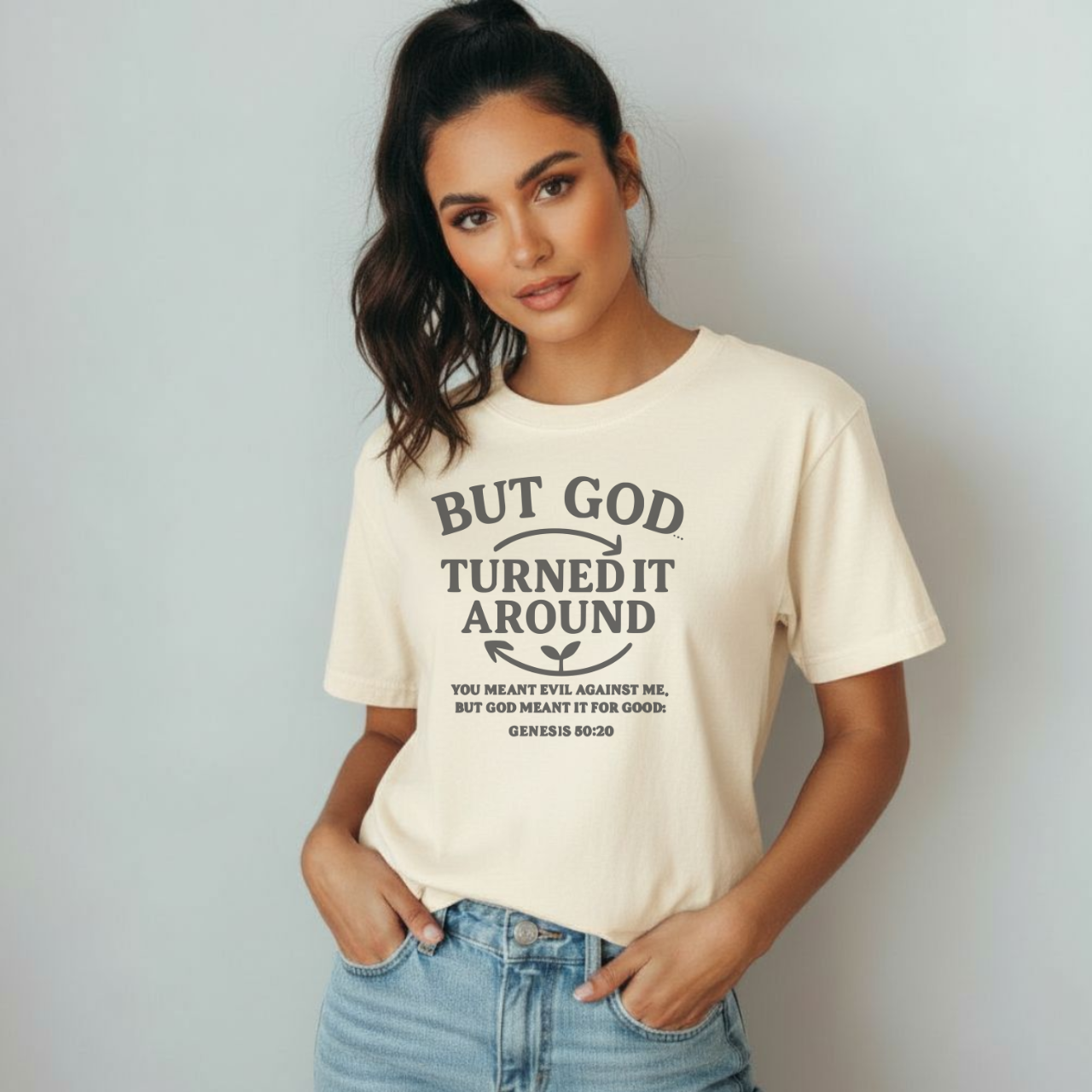 But God Turned It Around Christian T-Shirt • Genesis 50:20 Bible Verse • Faith & Testimony Tee | Comfort Colors 1717 Garment-Dyed