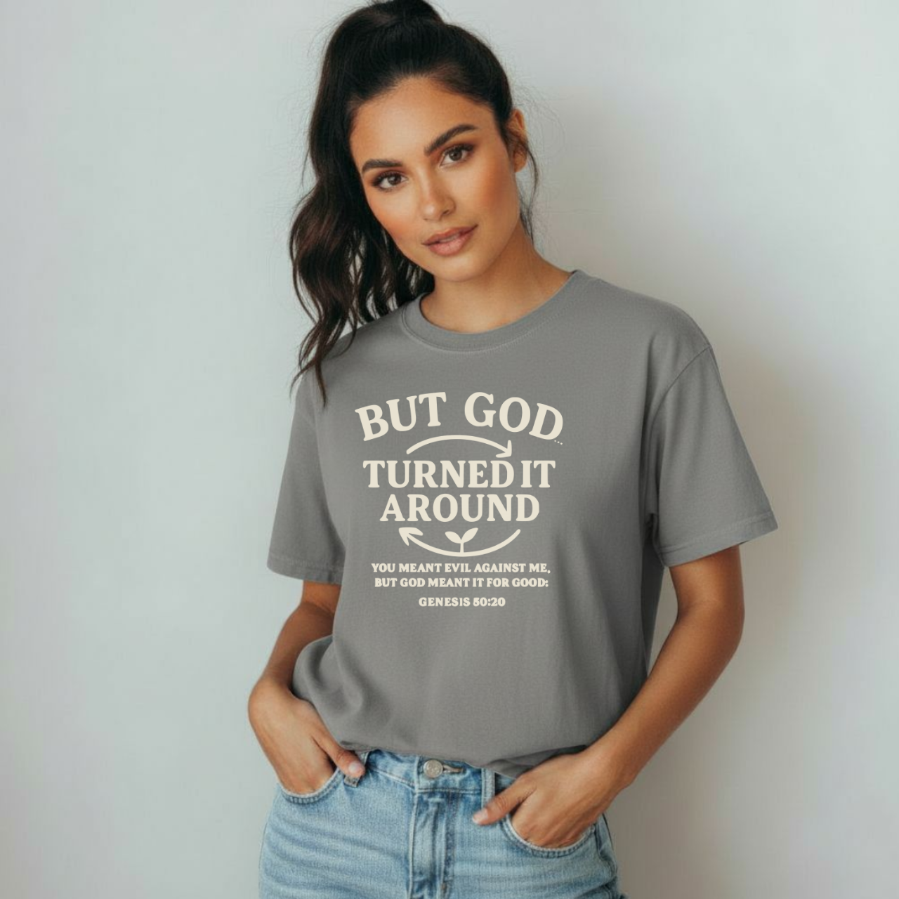 But God Turned It Around Christian T-Shirt • Genesis 50:20 Bible Verse • Faith & Testimony Tee | Comfort Colors 1717 Garment-Dyed