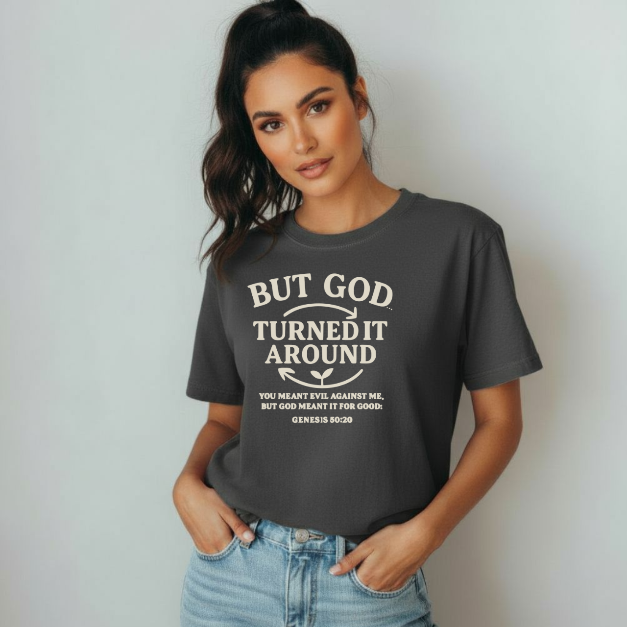 But God Turned It Around Christian T-Shirt • Genesis 50:20 Bible Verse • Faith & Testimony Tee | Comfort Colors 1717 Garment-Dyed