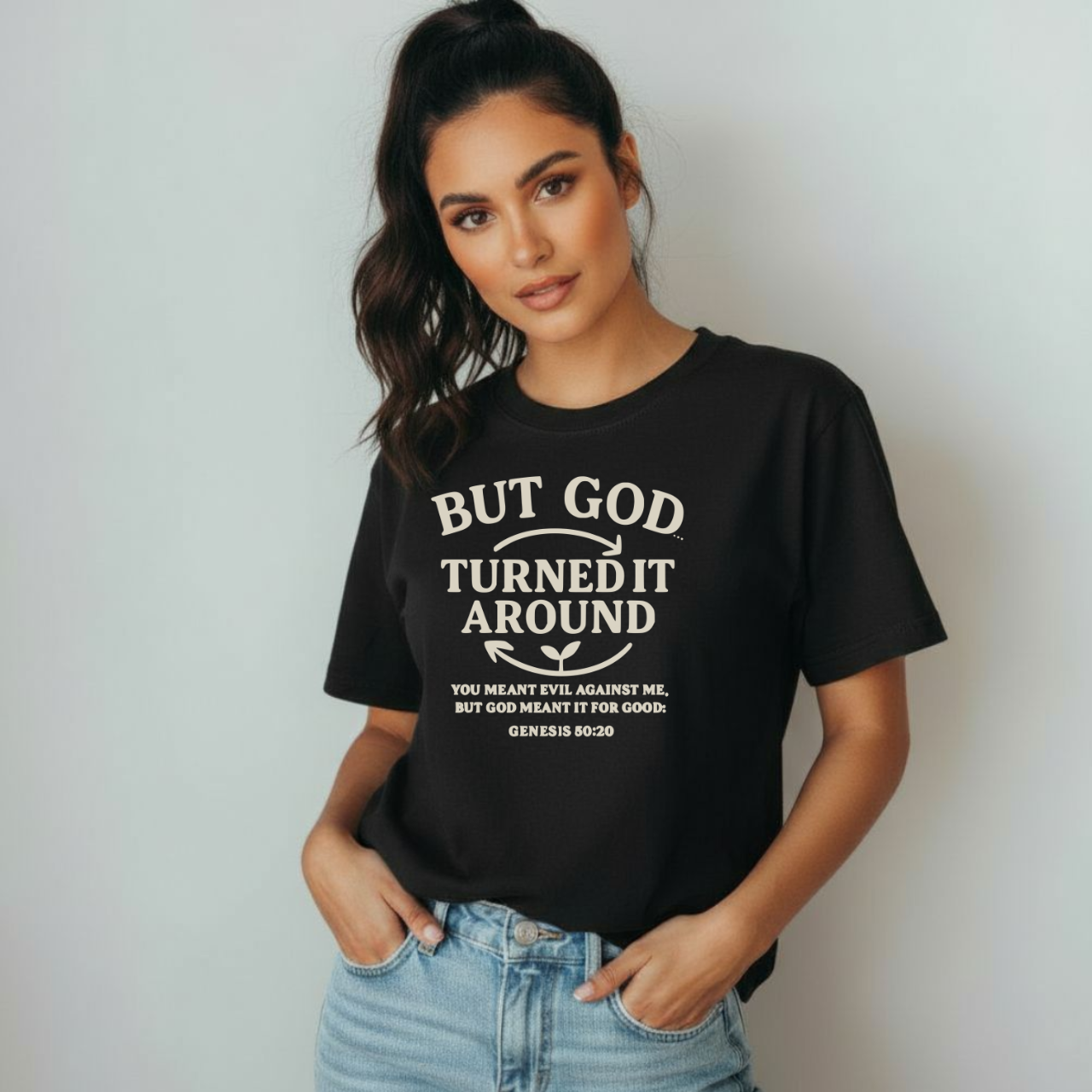 But God Turned It Around Christian T-Shirt • Genesis 50:20 Bible Verse • Faith & Testimony Tee | Comfort Colors 1717 Garment-Dyed