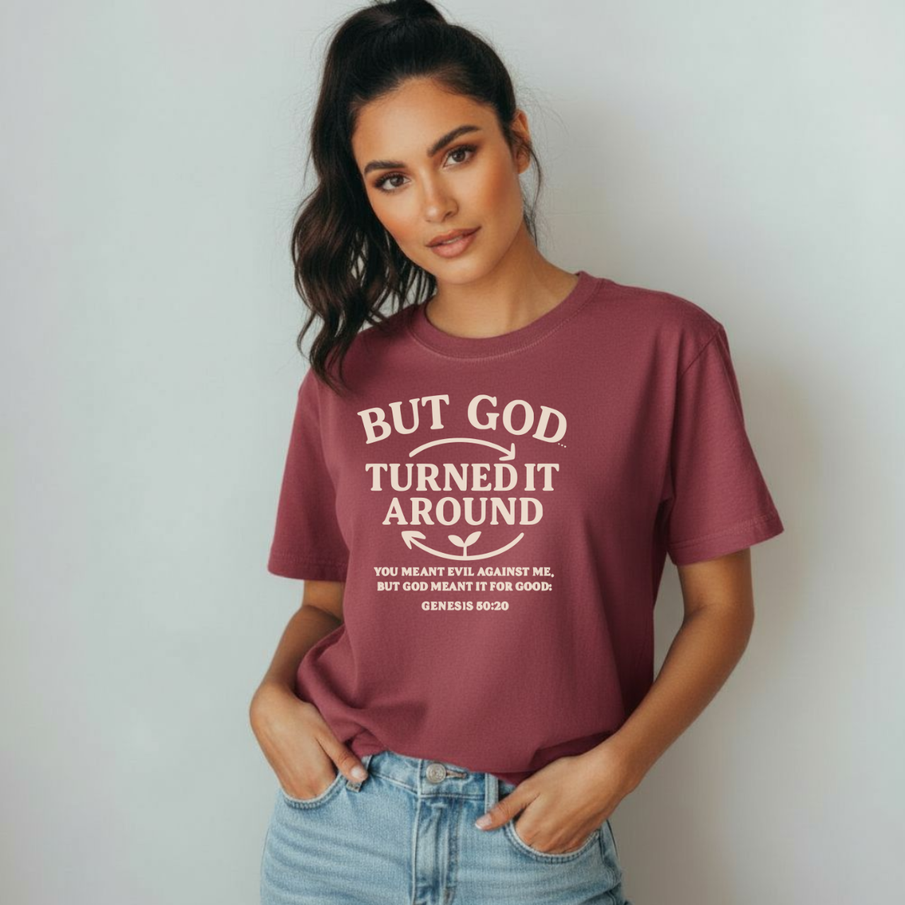 But God Turned It Around Christian T-Shirt • Genesis 50:20 Bible Verse • Faith & Testimony Tee | Comfort Colors 1717 Garment-Dyed