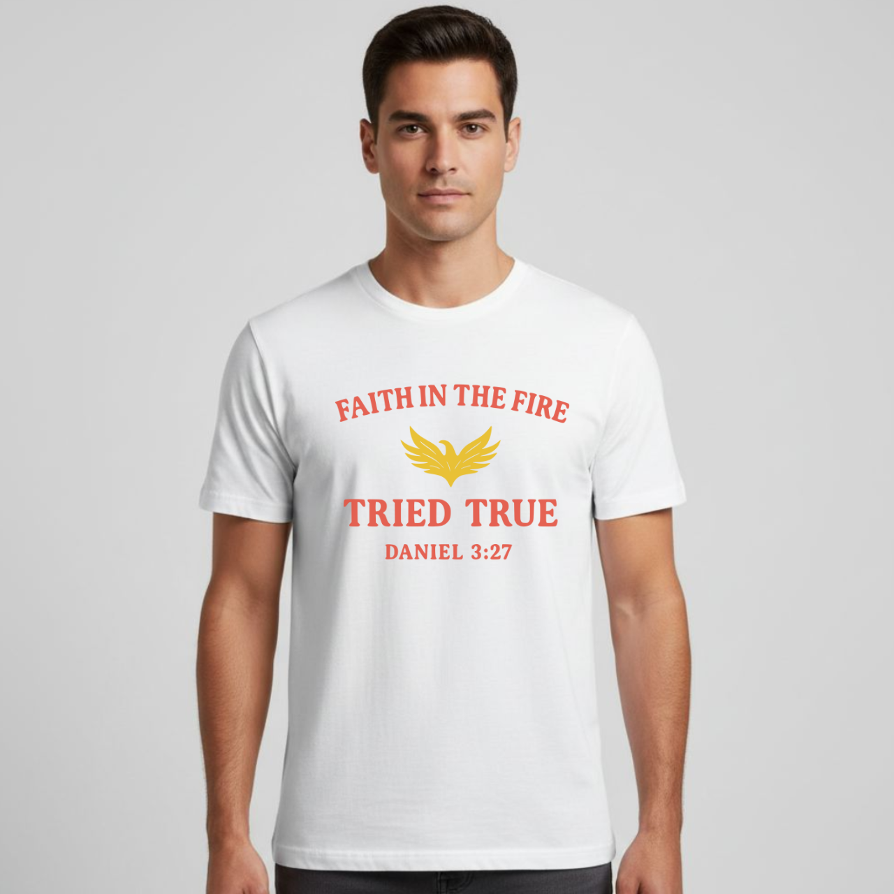 Faith in the Fire Christian T-Shirt • Daniel 3:27 Bible Verse Tee • Tried & True Gospel Shirt | Gildan 64000 Softstyle