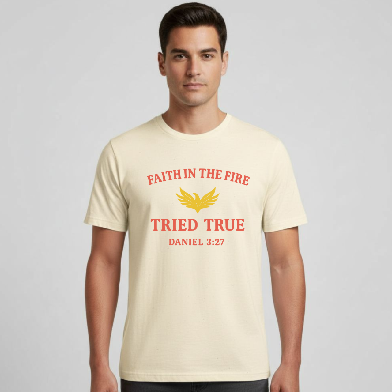 Faith in the Fire Christian T-Shirt • Daniel 3:27 Bible Verse Tee • Tried & True Gospel Shirt | Gildan 64000 Softstyle