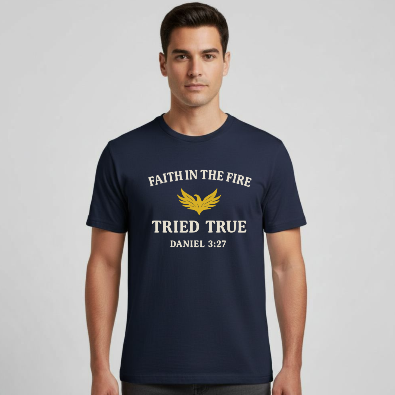 Faith in the Fire Christian T-Shirt • Daniel 3:27 Bible Verse Tee • Tried & True Gospel Shirt | Gildan 64000 Softstyle