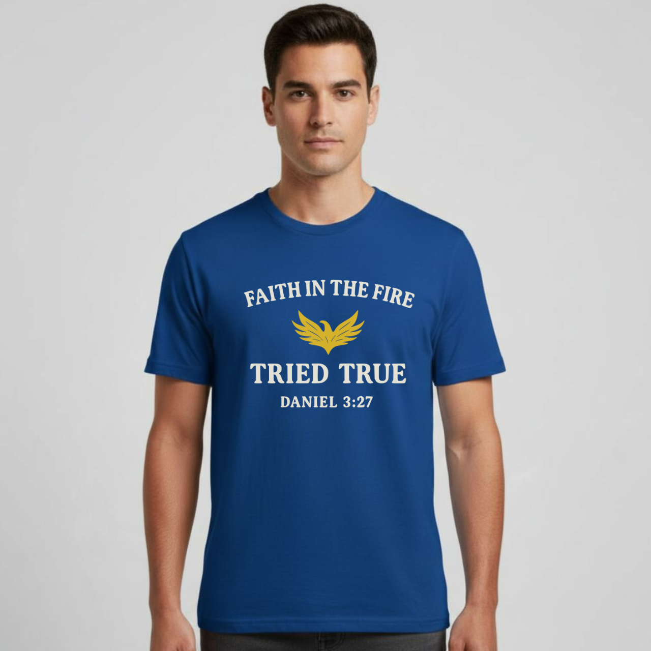 Faith in the Fire Christian T-Shirt • Daniel 3:27 Bible Verse Tee • Tried & True Gospel Shirt | Gildan 64000 Softstyle