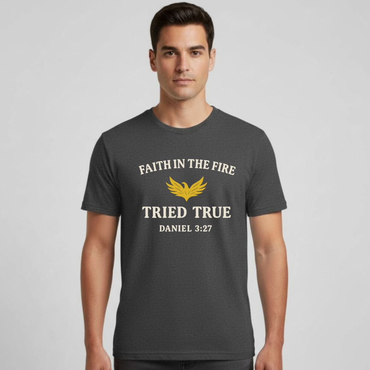 Faith in the Fire Christian T-Shirt • Daniel 3:27 Bible Verse Tee • Tried & True Gospel Shirt | Gildan 64000 Softstyle
