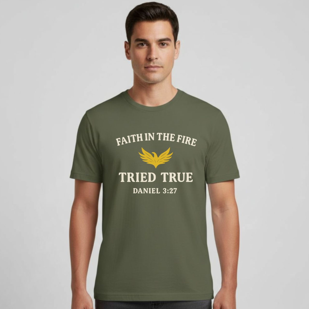 Faith in the Fire Christian T-Shirt • Daniel 3:27 Bible Verse Tee • Tried & True Gospel Shirt | Gildan 64000 Softstyle