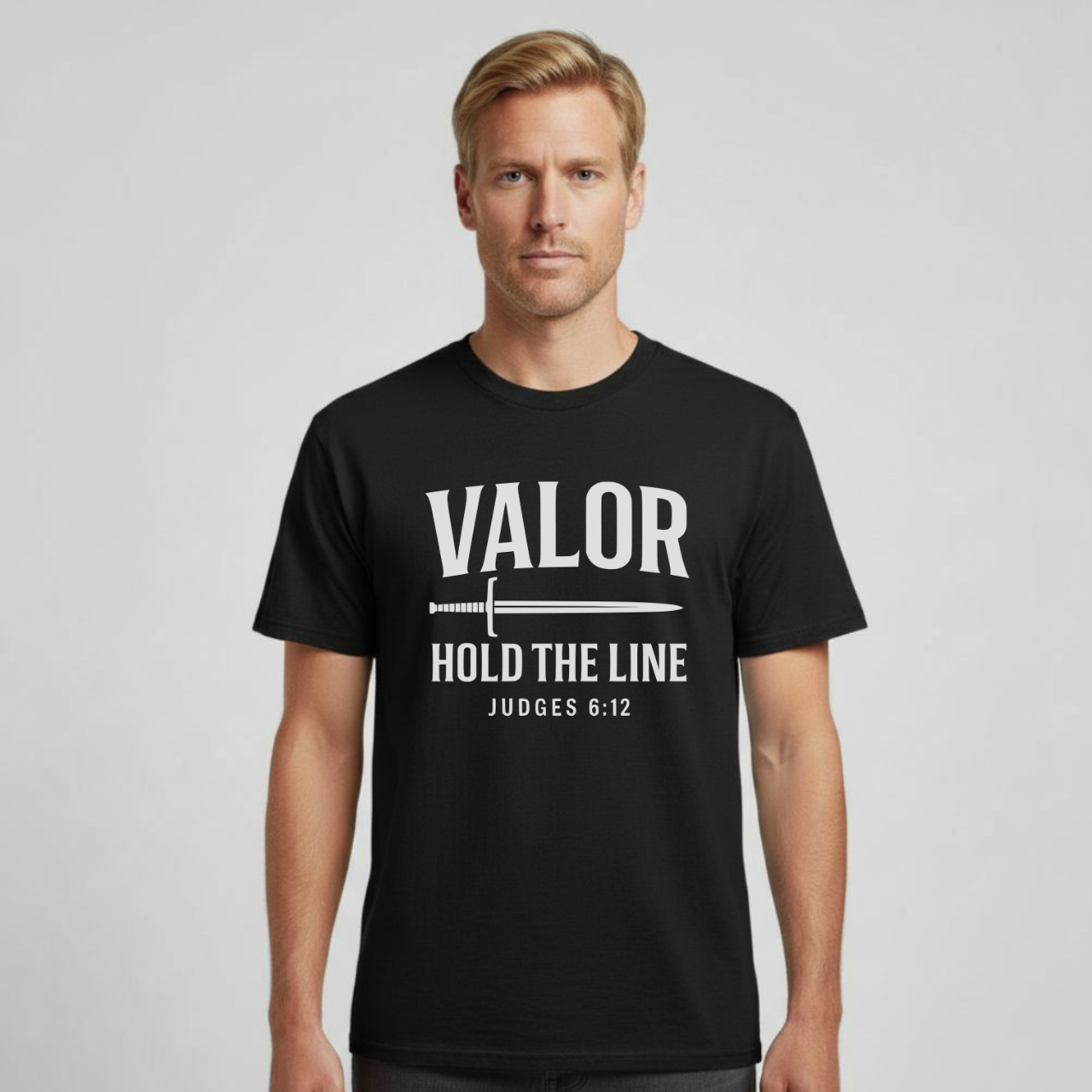 Valor Hold the Line Christian T-Shirt • Judges 6:12 Bible Verse • Warrior of Faith Tee | Comfort Colors 1717 Garment-Dyed