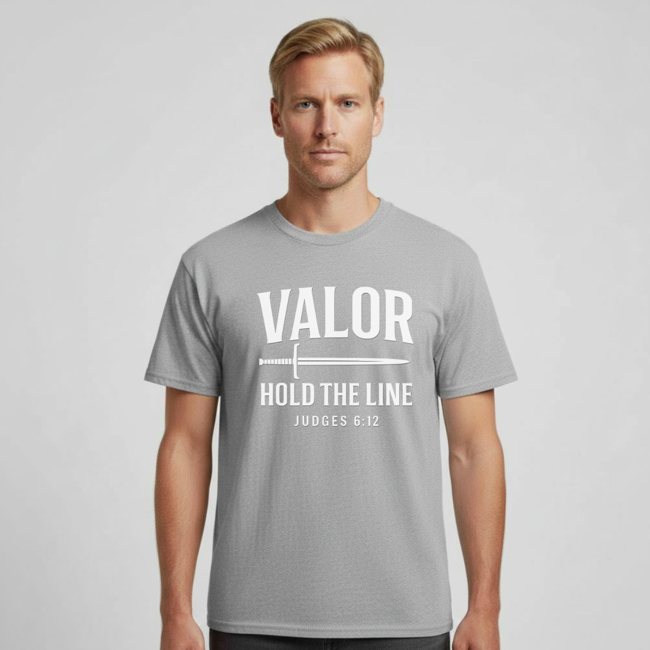 Valor Hold the Line Christian T-Shirt • Judges 6:12 Bible Verse • Warrior of Faith Tee | Comfort Colors 1717 Garment-Dyed