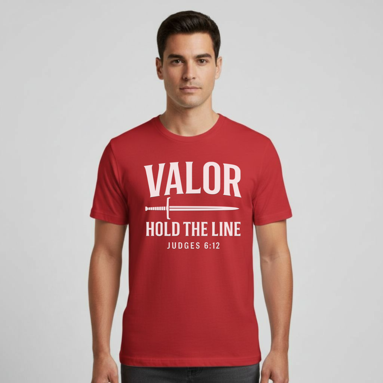 Valor Hold the Line Christian T-Shirt • Judges 6:12 Bible Verse • Warrior of Faith Tee | Gildan 64000 Unisex Softstyle