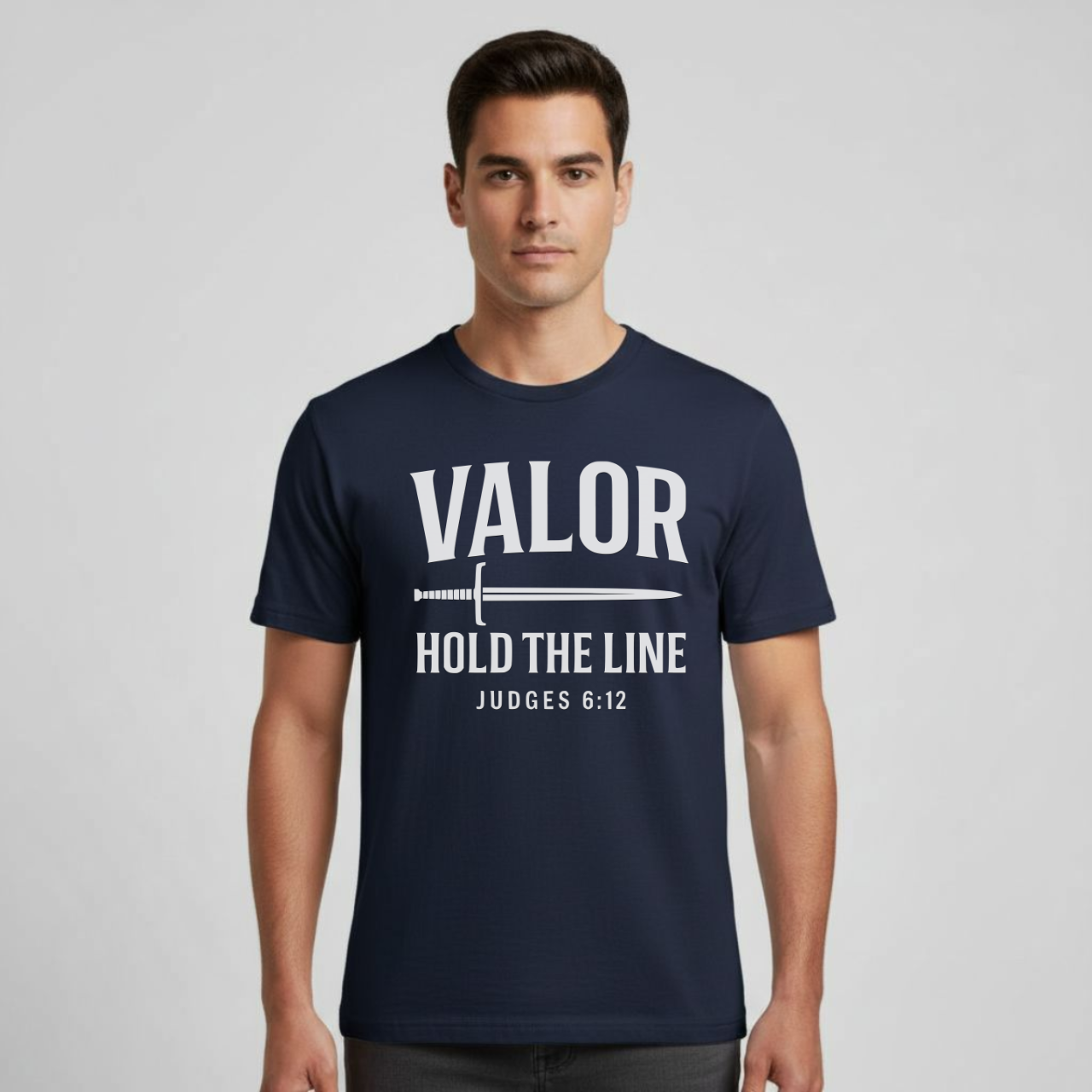 Valor Hold the Line Christian T-Shirt • Judges 6:12 Bible Verse • Warrior of Faith Tee | Gildan 64000 Unisex Softstyle