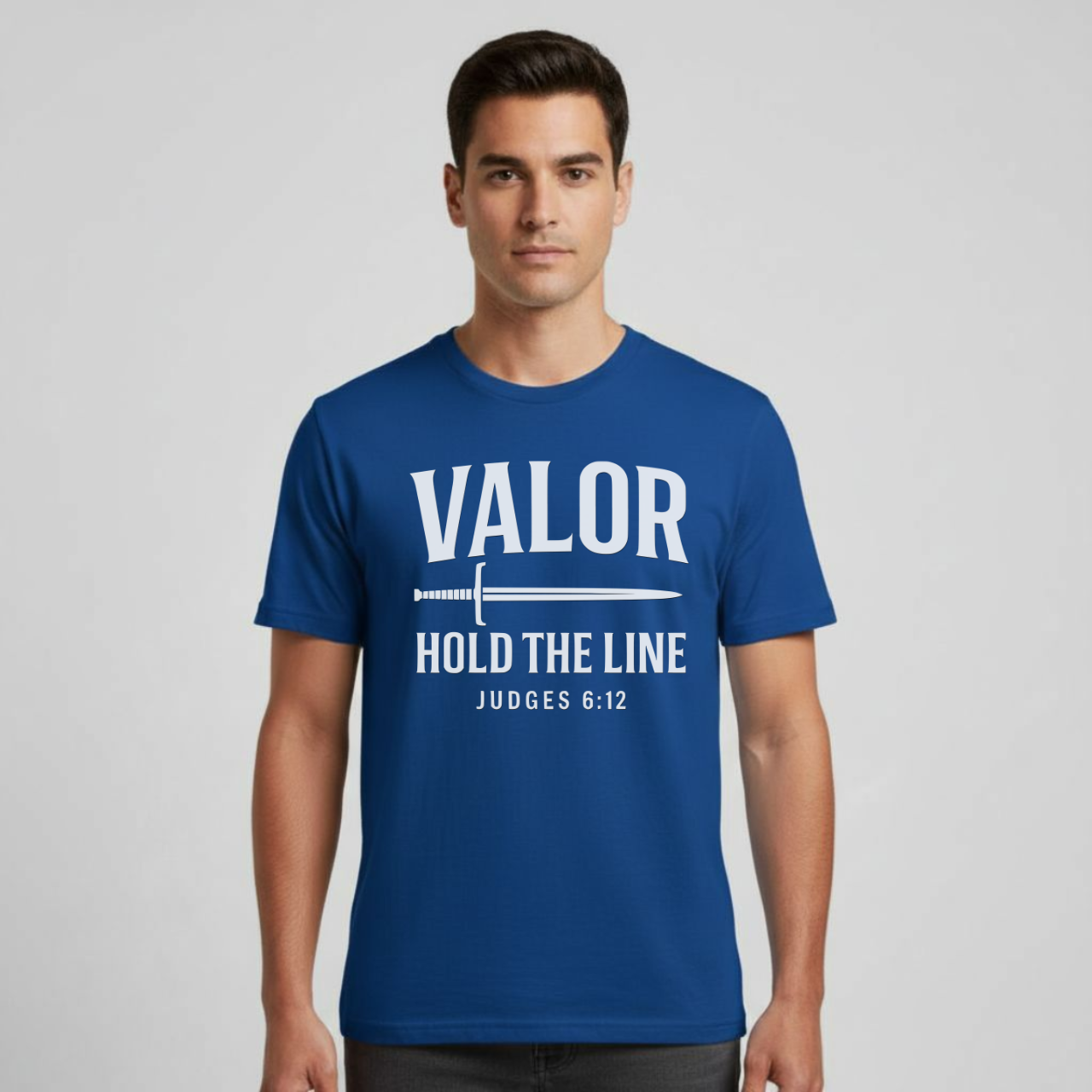 Valor Hold the Line Christian T-Shirt • Judges 6:12 Bible Verse • Warrior of Faith Tee | Gildan 64000 Unisex Softstyle