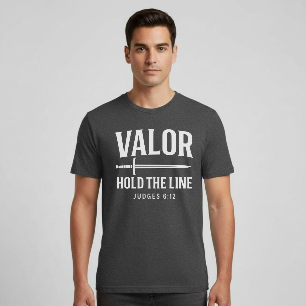 Valor Hold the Line Christian T-Shirt • Judges 6:12 Bible Verse • Warrior of Faith Tee | Gildan 64000 Unisex Softstyle