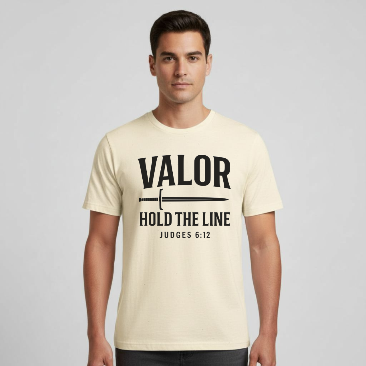 Valor Hold the Line Christian T-Shirt • Judges 6:12 Bible Verse • Warrior of Faith Tee | Gildan 64000 Unisex Softstyle