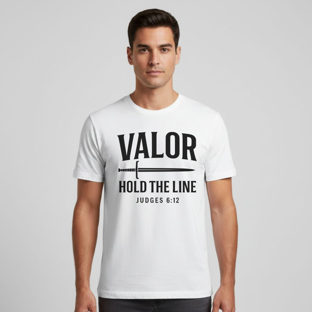 Valor Hold the Line Christian T-Shirt • Judges 6:12 Bible Verse • Warrior of Faith Tee | Gildan 64000 Unisex Softstyle