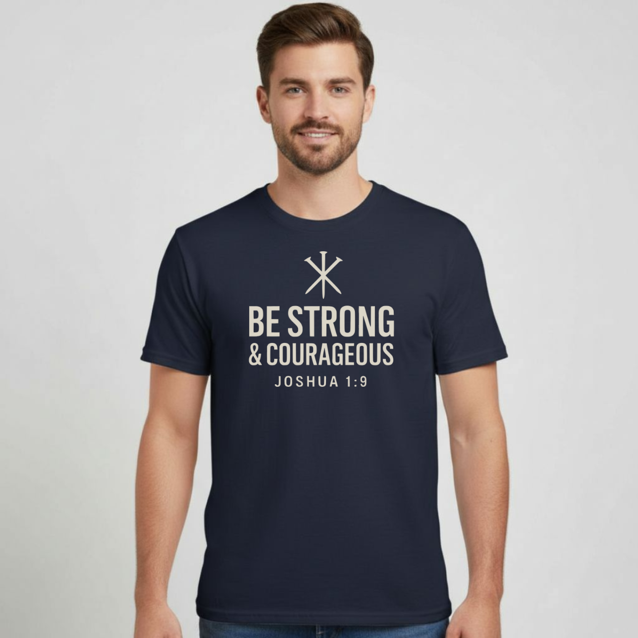 Be Strong & Courageous Christian T-Shirt • Joshua 1:9 Bible Verse • Bold Faith Tee | Gildan 64000 Unisex Softstyle
