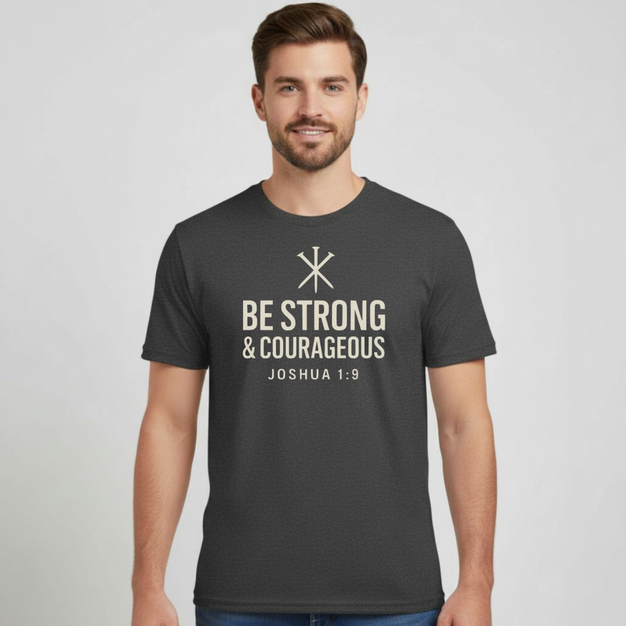 Be Strong & Courageous Christian T-Shirt • Joshua 1:9 Bible Verse • Bold Faith Tee | Gildan 64000 Unisex Softstyle
