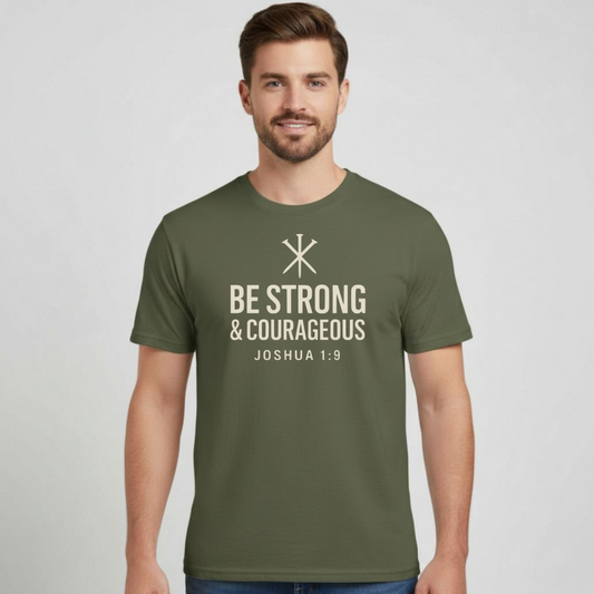 Be Strong & Courageous Christian T-Shirt • Joshua 1:9 Bible Verse • Bold Faith Tee | Gildan 64000 Unisex Softstyle