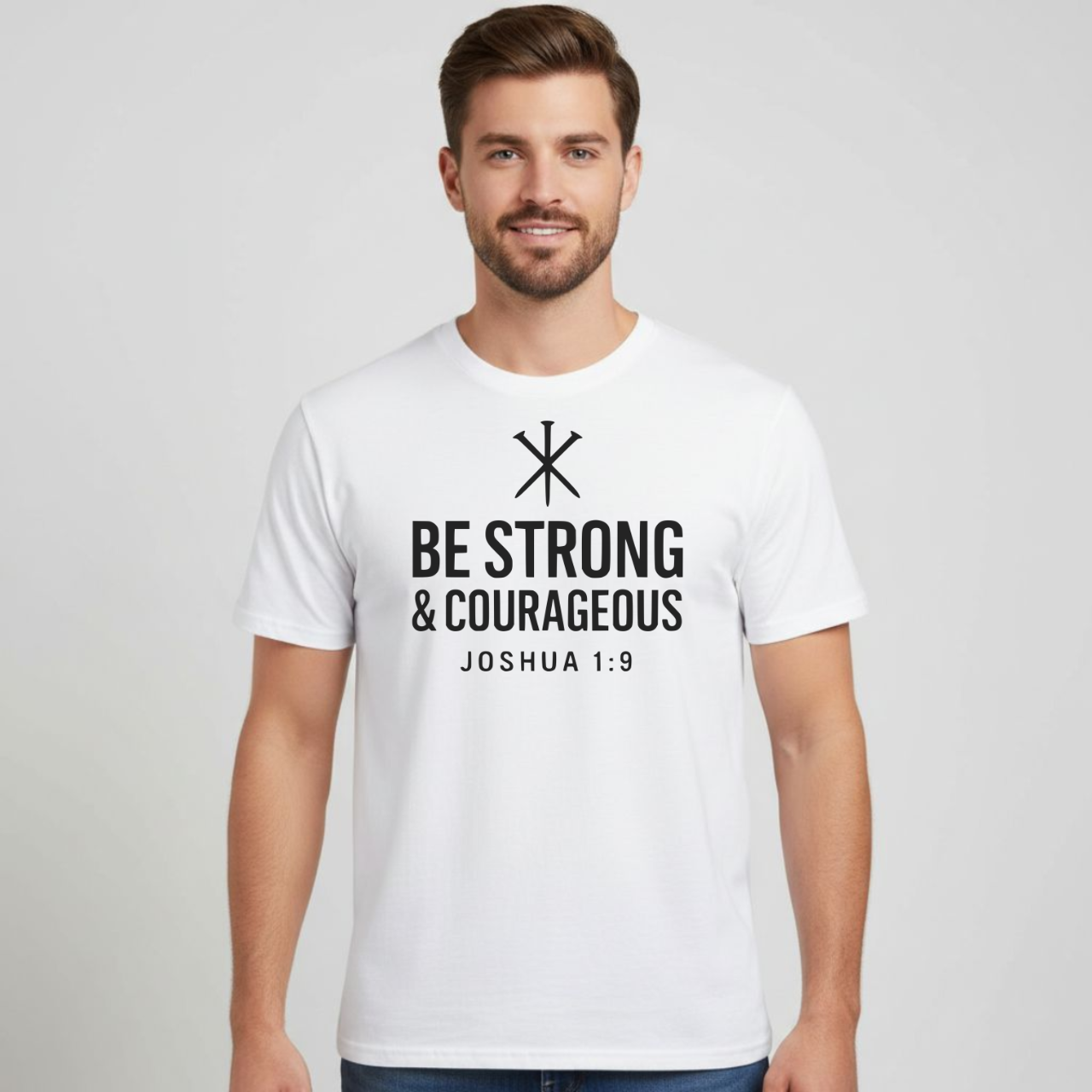 Be Strong & Courageous Christian T-Shirt • Joshua 1:9 Bible Verse • Bold Faith Tee | Gildan 64000 Unisex Softstyle