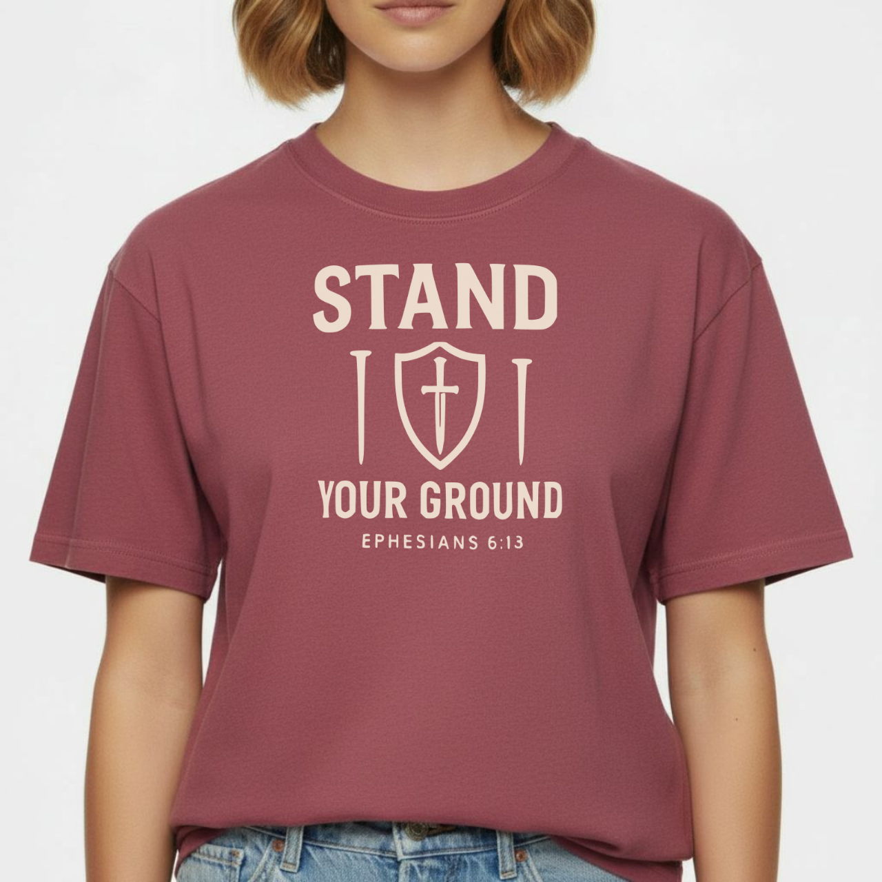 Stand Your Ground Christian T-Shirt • Ephesians 6:13 Bible Verse • Shield of Faith | Comfort Colors 1717 Garment-Dyed Tee