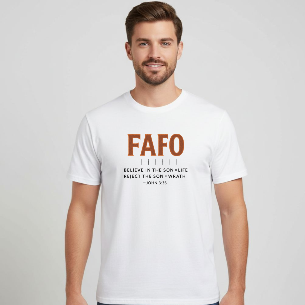 FAFO Christian T-Shirt • John 3:36 Bible Verse • Believe in the Son = Life | Gildan 64000 Unisex Softstyle Tee