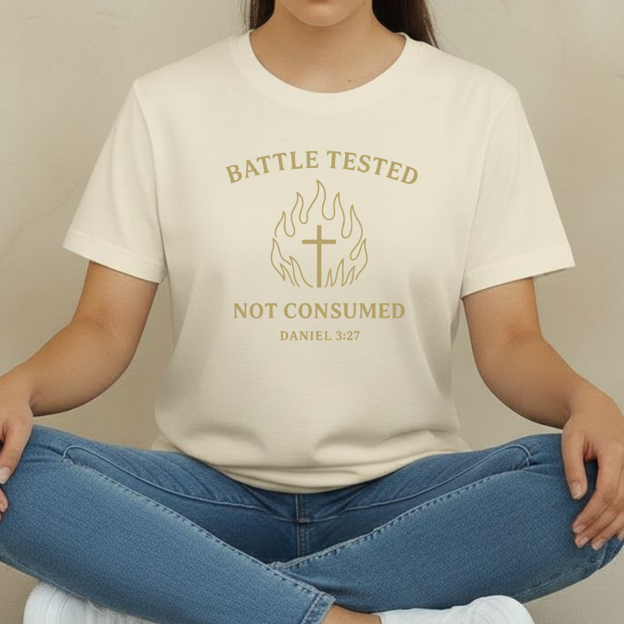 Battle Tested Not Consumed Christian T-Shirt • Daniel 3:27 Bible Verse Tee • Faith Through Trials Comfort Colors 1717