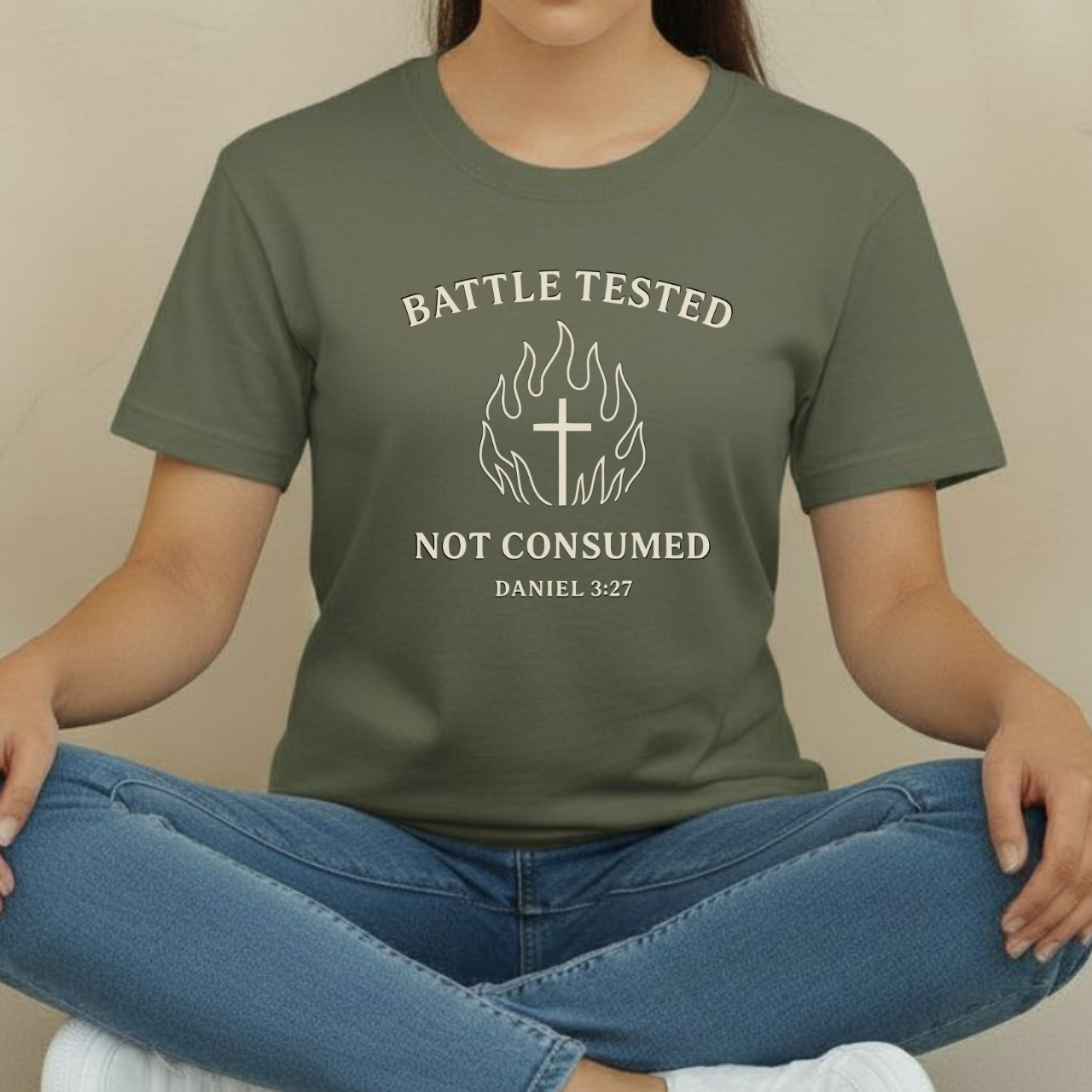 Battle Tested Not Consumed Christian T-Shirt • Daniel 3:27 Bible Verse Tee • Faith Through Trials Comfort Colors 1717