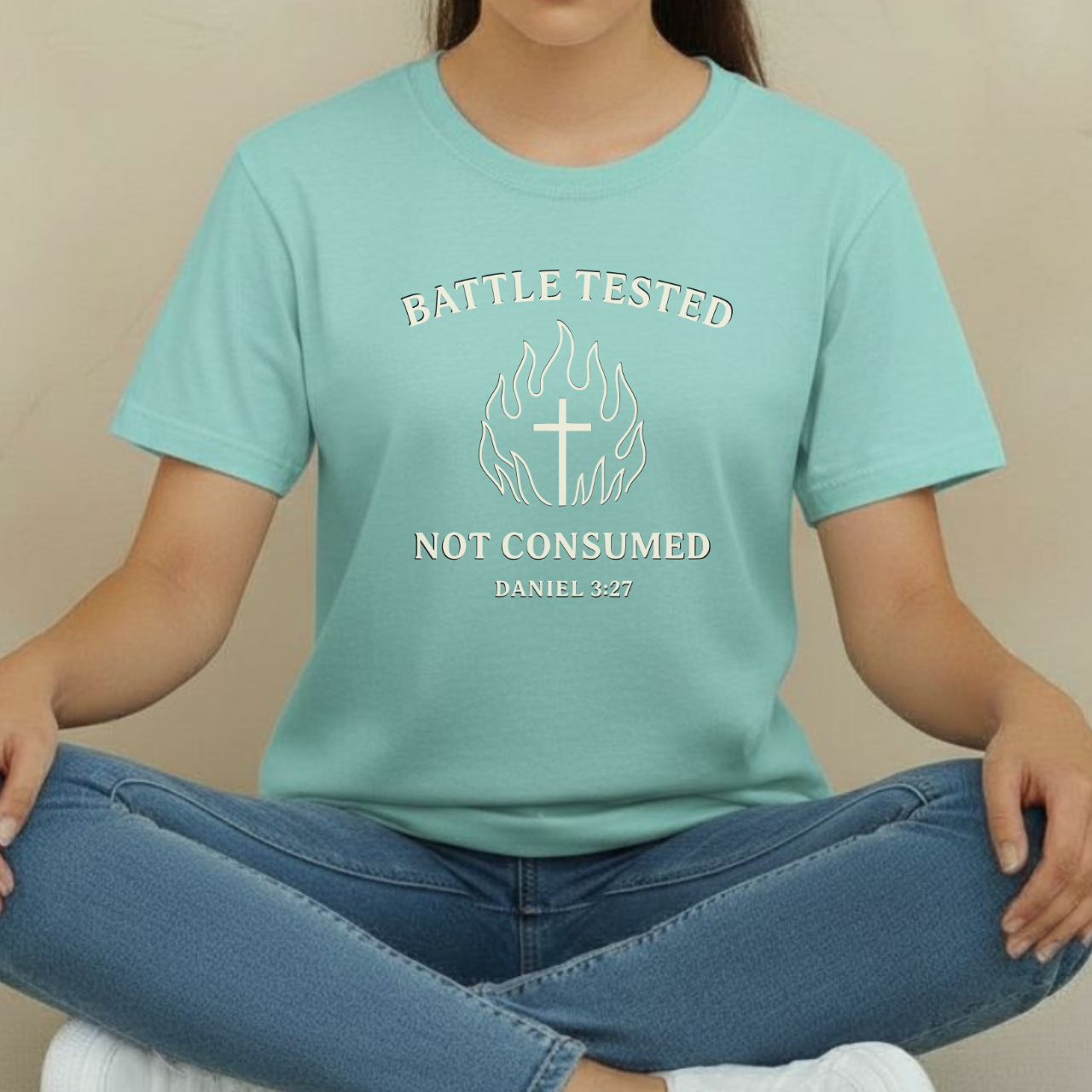 Battle Tested Not Consumed Christian T-Shirt • Daniel 3:27 Bible Verse Tee • Faith Through Trials Comfort Colors 1717