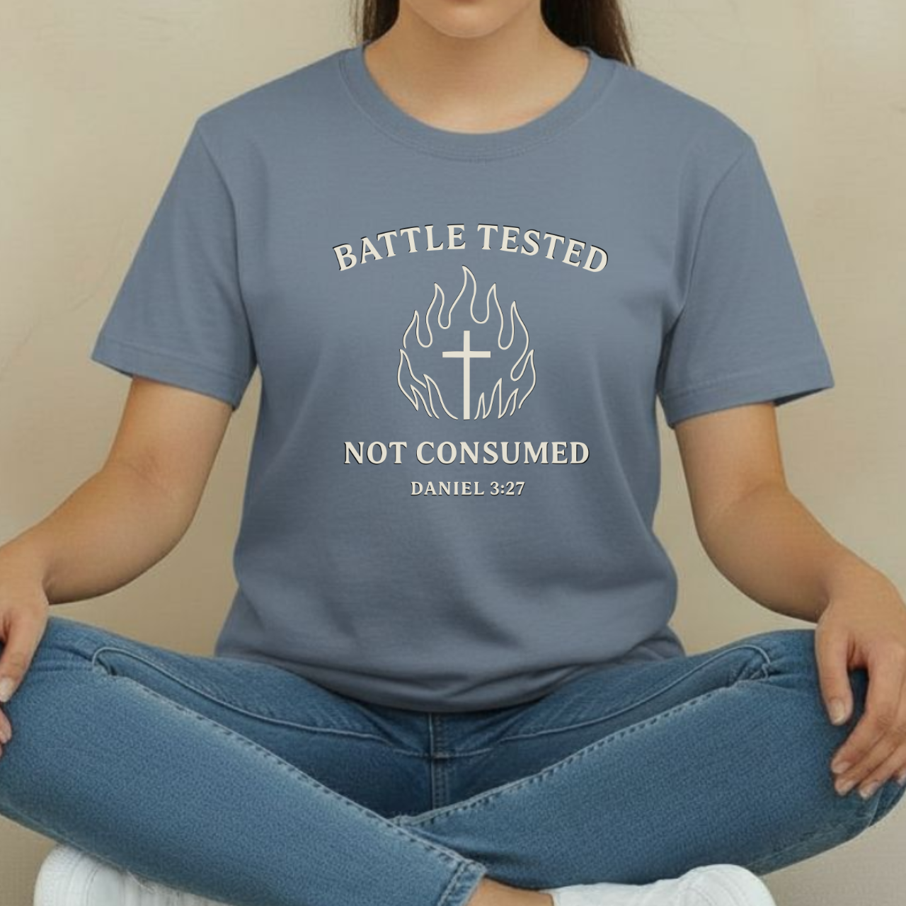 Battle Tested Not Consumed Christian T-Shirt • Daniel 3:27 Bible Verse Tee • Faith Through Trials Comfort Colors 1717