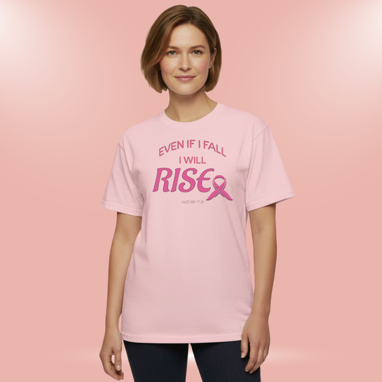 Even If I Fall I Will Rise T-Shirt • Micah 7:8 Bible Verse Tee • Breast Cancer Awareness Faith Shirt • Comfort Colors 1717 Christian