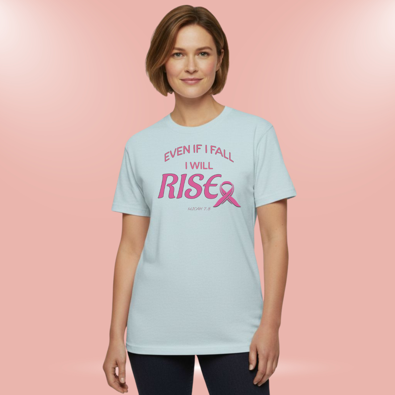 Even If I Fall I Will Rise T-Shirt • Micah 7:8 Bible Verse Tee • Breast Cancer Awareness Faith Shirt • Comfort Colors 1717 Christian