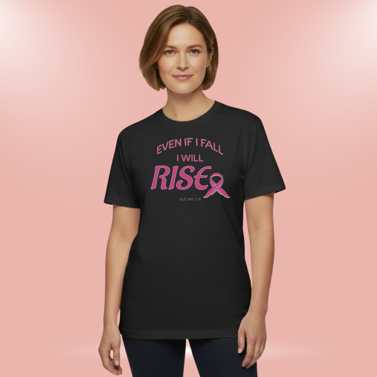 Even If I Fall I Will Rise T-Shirt • Micah 7:8 Bible Verse Tee • Breast Cancer Awareness Faith Shirt • Comfort Colors 1717 Christian