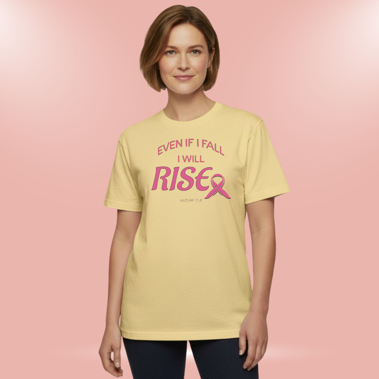 Even If I Fall I Will Rise T-Shirt • Micah 7:8 Bible Verse Tee • Breast Cancer Awareness Faith Shirt • Comfort Colors 1717 Christian