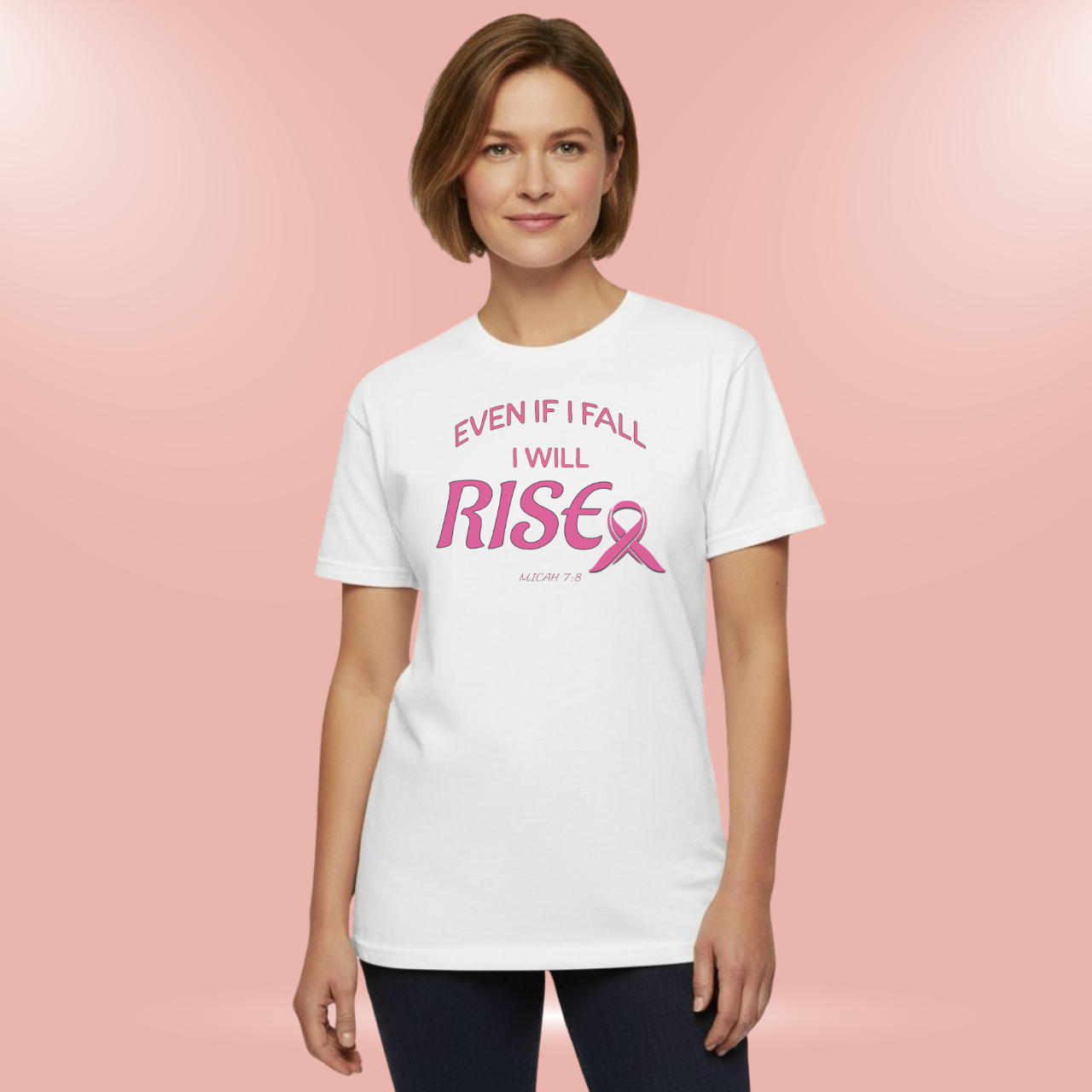 Even If I Fall I Will Rise T-Shirt • Micah 7:8 Bible Verse Tee • Breast Cancer Awareness Faith Shirt • Comfort Colors 1717 Christian