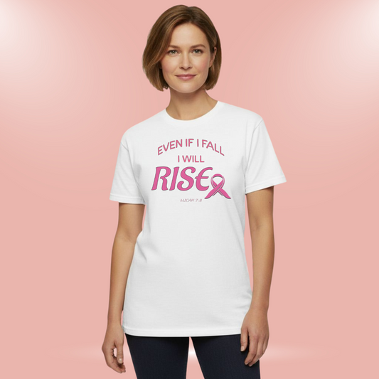 Even If I Fall I Will Rise T-Shirt • Micah 7:8 Bible Verse Tee • Breast Cancer Awareness Faith Shirt • Comfort Colors 1717 Christian