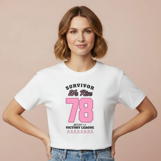 Survivor Victory League – Micah 7:8 Bible Verse Comfort Colors 1717 Christian T-Shirt • Breast Cancer Awareness Faith Shirt for Women