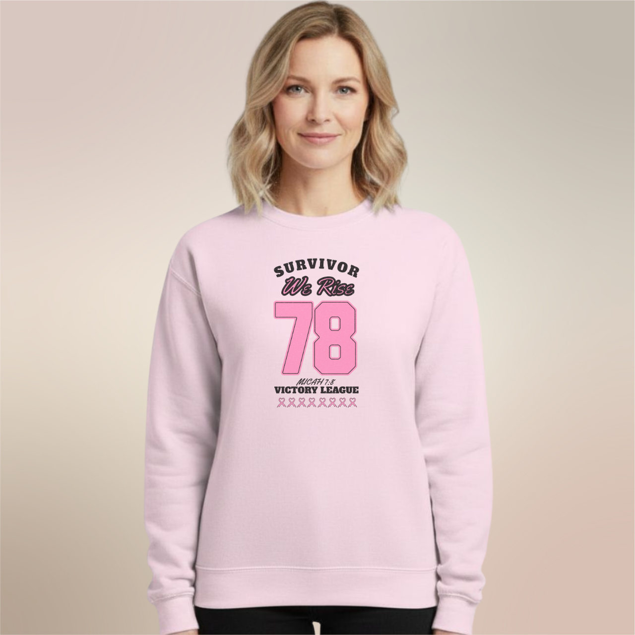 Survivor Victory League Sweatshirt • Micah 7:8 Bible Verse Crewneck • Breast Cancer Awareness Faith Sweater