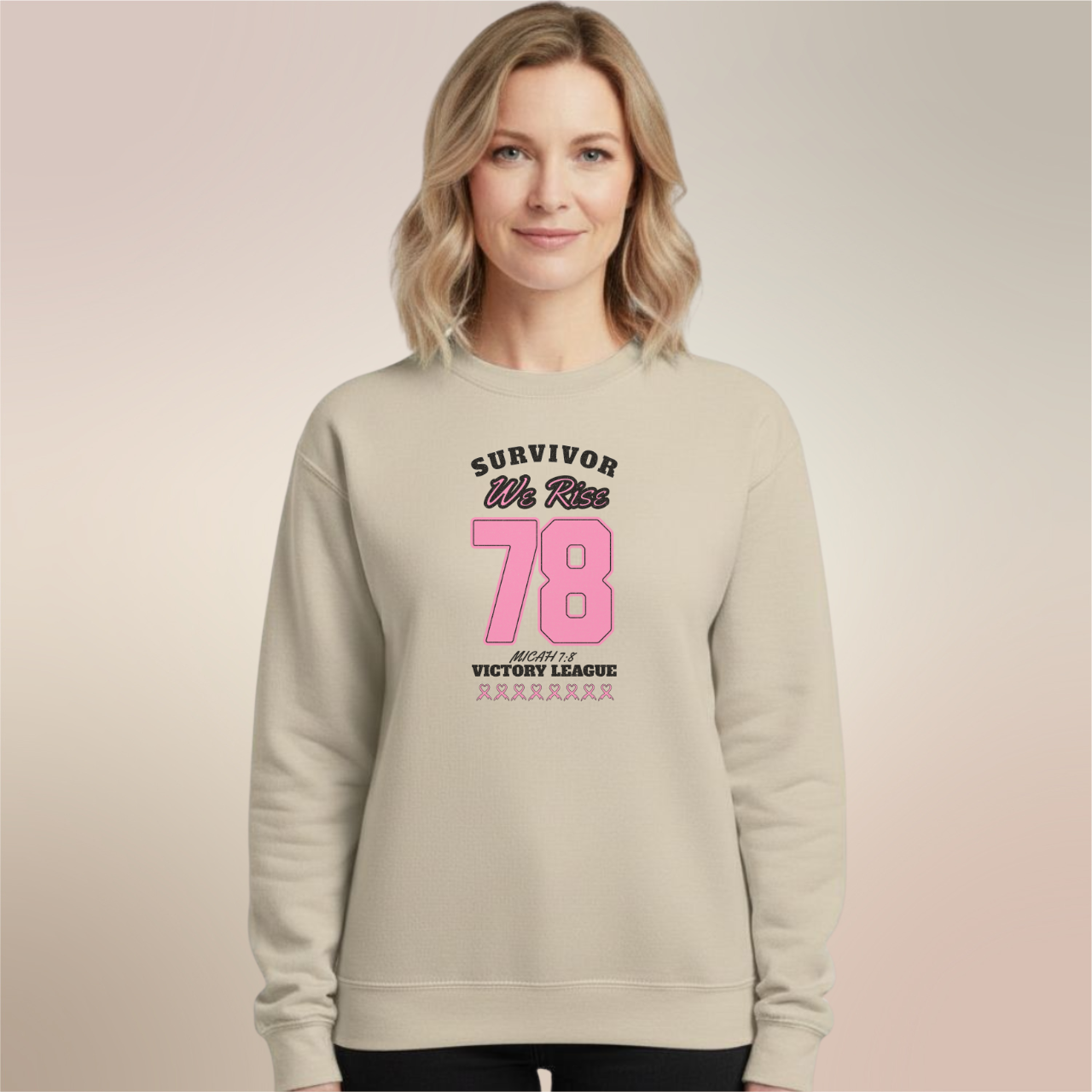 Survivor Victory League Sweatshirt • Micah 7:8 Bible Verse Crewneck • Breast Cancer Awareness Faith Sweater