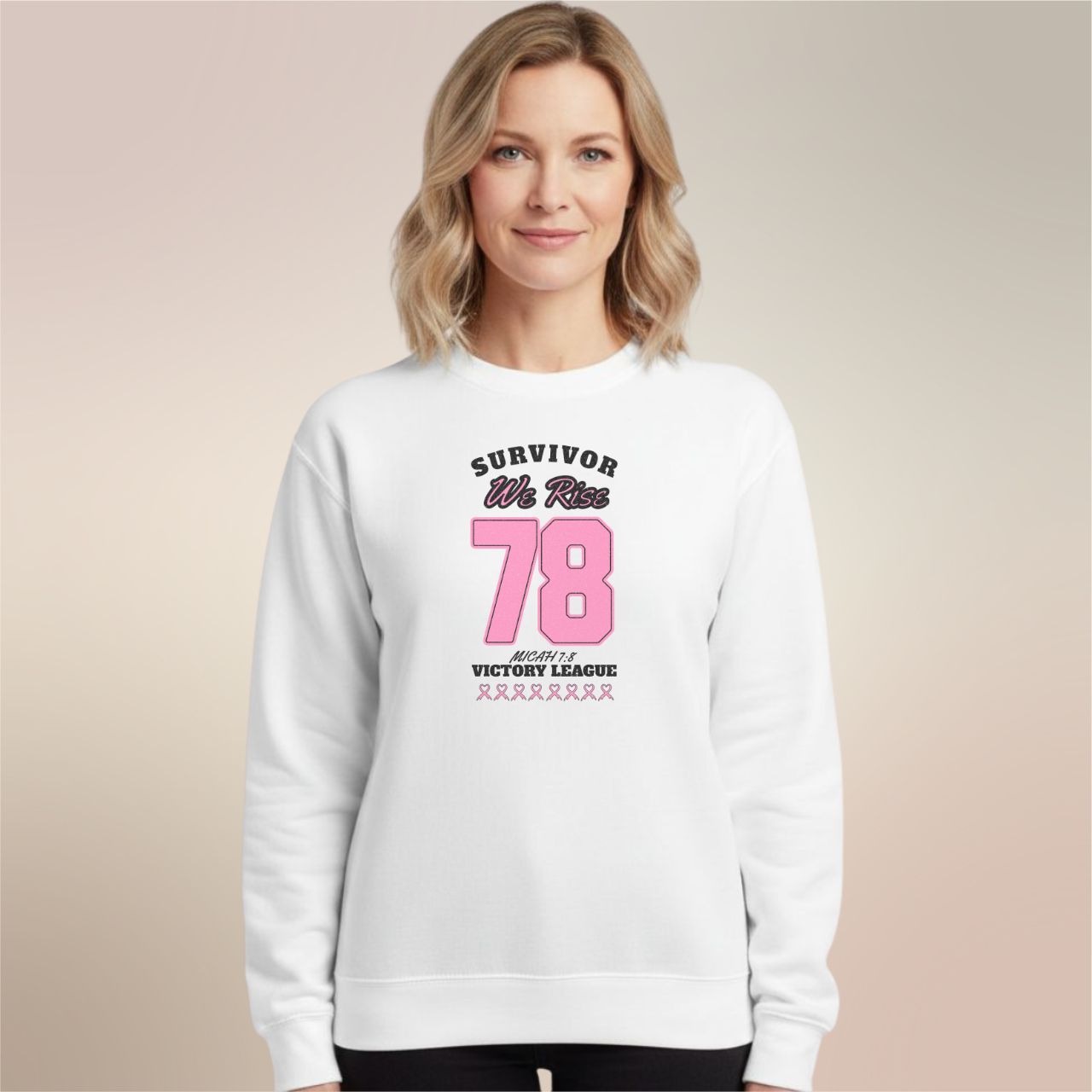 Survivor Victory League Sweatshirt • Micah 7:8 Bible Verse Crewneck • Breast Cancer Awareness Faith Sweater