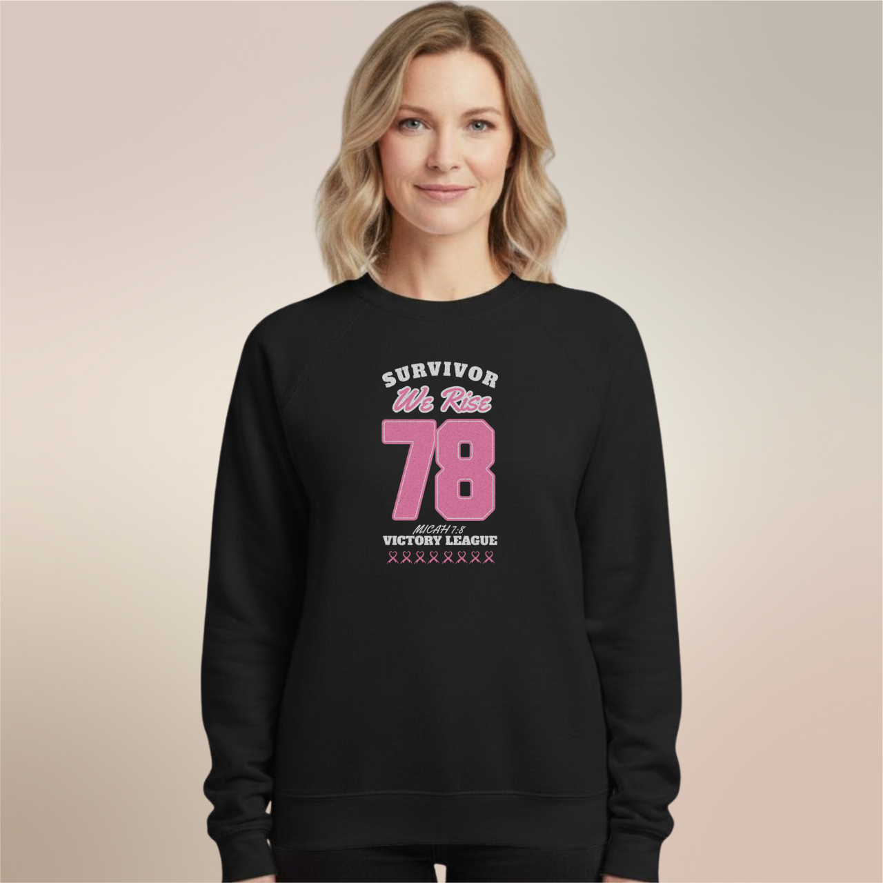 Survivor Victory League Sweatshirt • Micah 7:8 Bible Verse Crewneck • Breast Cancer Awareness Faith Sweater