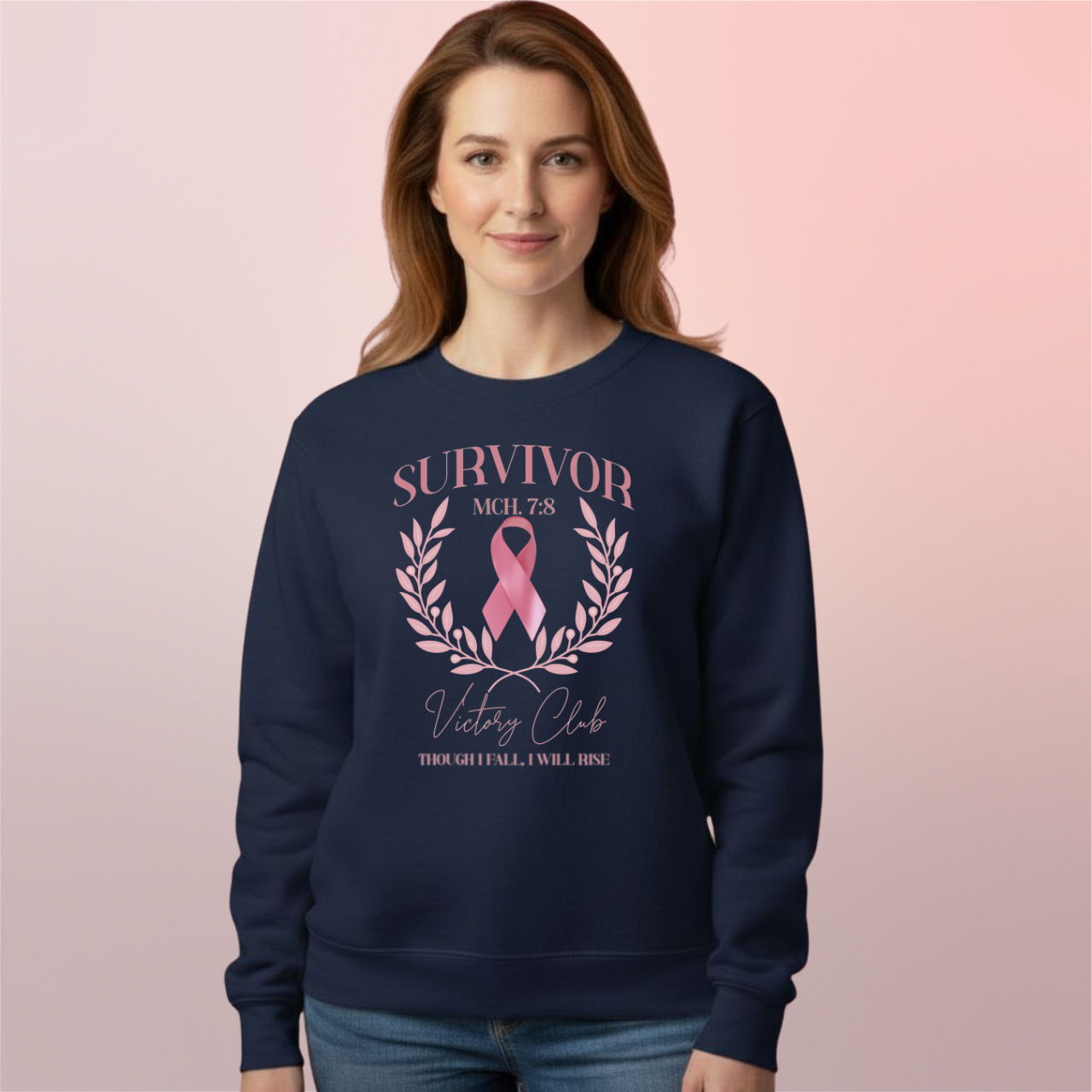 Survivor Victory Club Sweatshirt • Micah 7:8 Awareness Crewneck • Breast Cancer Faith Apparel