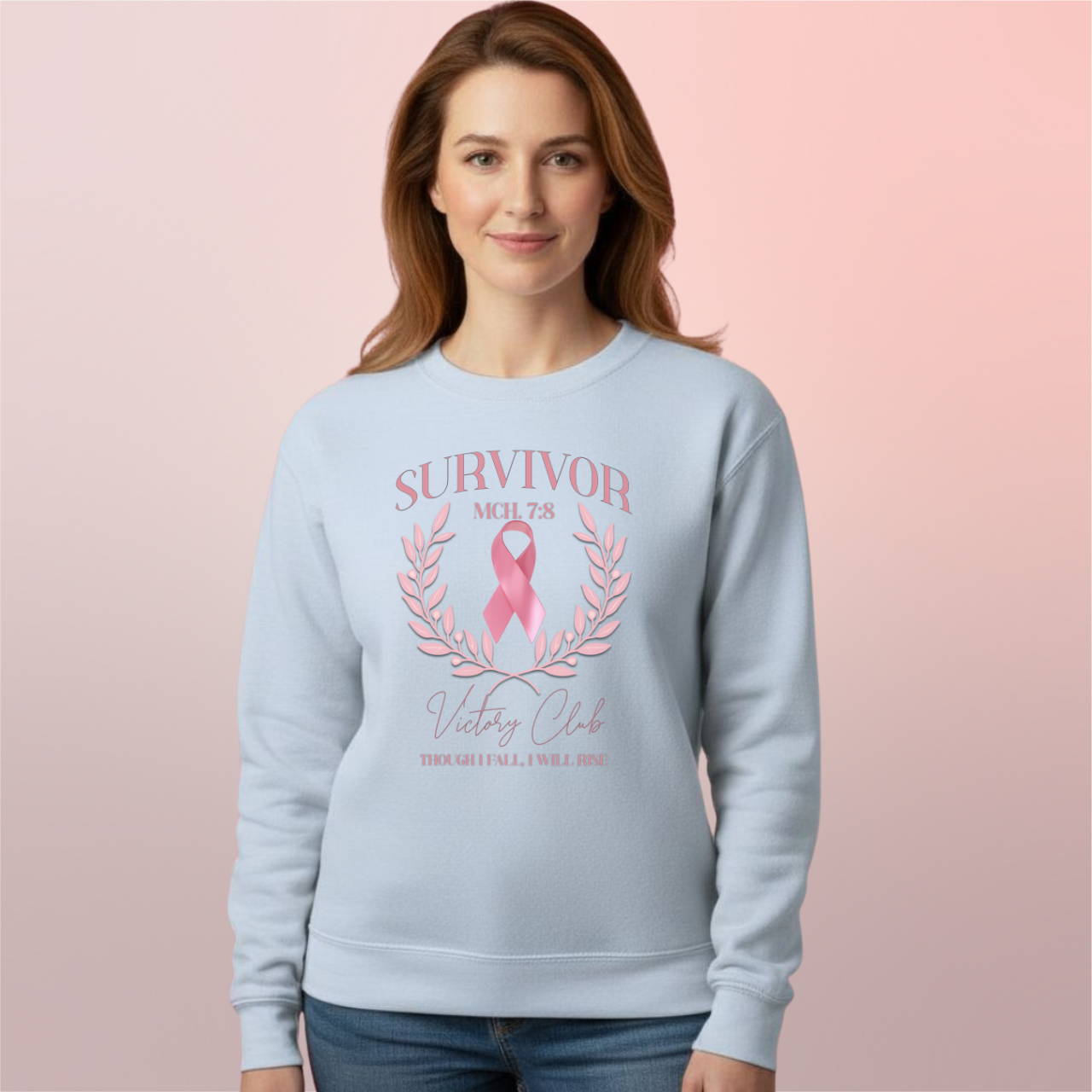 Survivor Victory Club Sweatshirt • Micah 7:8 Awareness Crewneck • Breast Cancer Faith Apparel