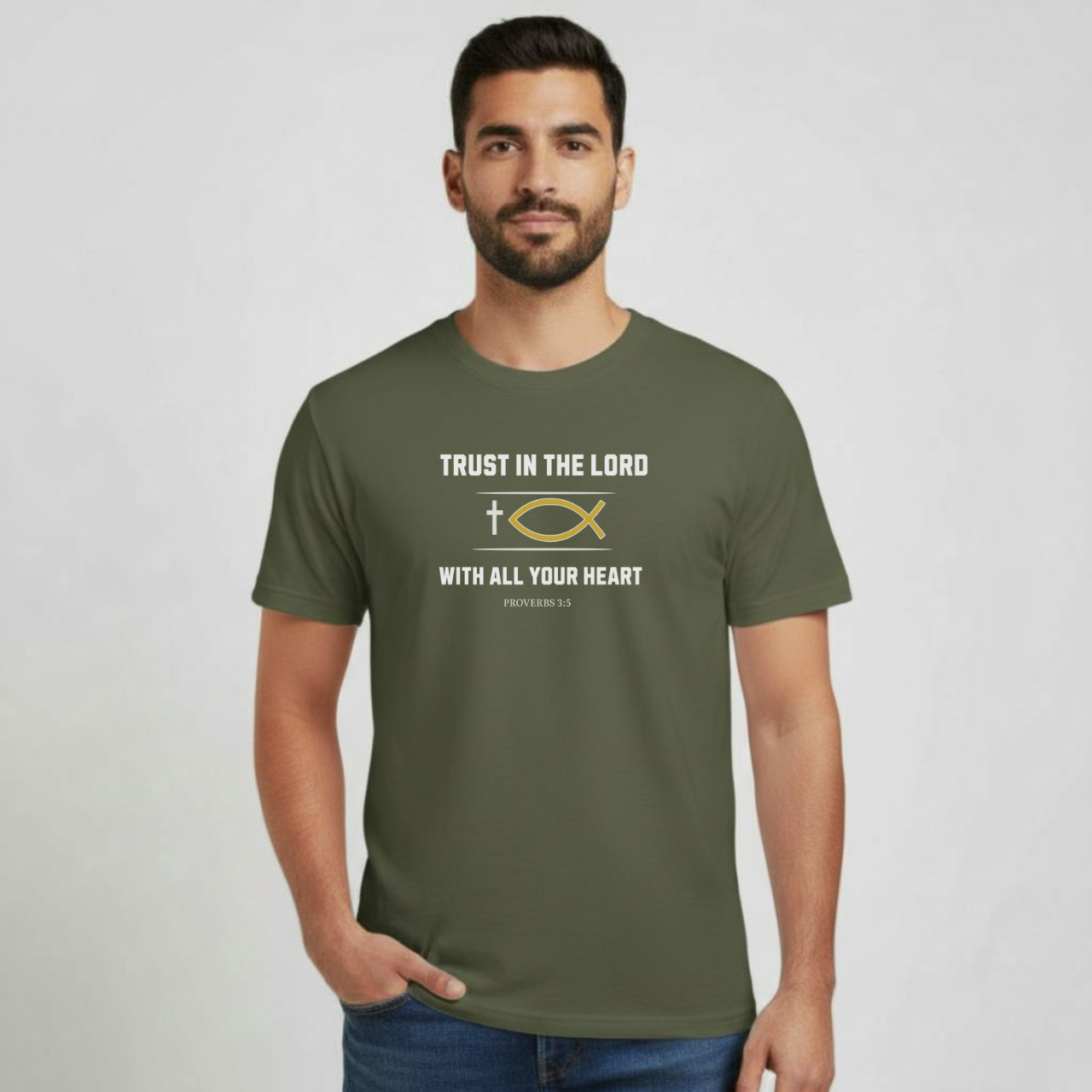 Trust in the Lord T-Shirt • Proverbs 3:5 Bible Verse Tee • Men’s Christian Shirt • Gildan 64000 Softstyle Faith Shirt